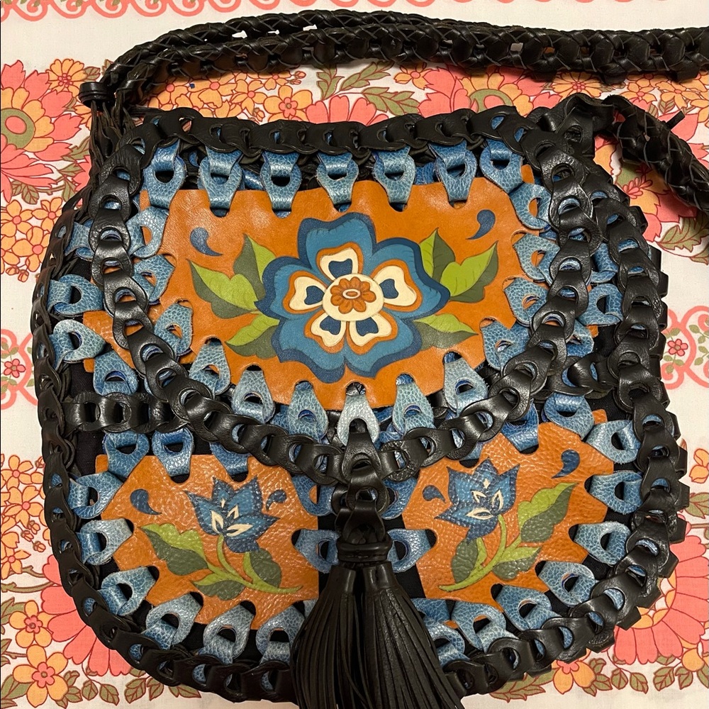 Vintage Isabella Fiore Flower Blue Boho Purse Bag
